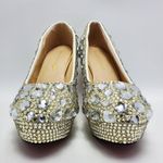 Cinderella Crystal Glass Rhinostones Beaded Wedding Heel Shoes Sz 42 Red Bottom Silver Photo 2