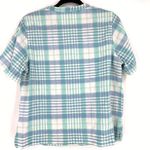 L.L. Bean Womens Popover Linen Blend Blue Madras Plaid Shirt medium Short Sleeve Photo 2