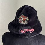 Ed Hardy  Black Faux Fur Bucket Hat with Skull Design Photo 2