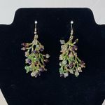 Green and Purple Floral Earrings with Intricate Detailing Photo 0