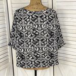 About A Girl Damask Print Cuff Sleeve Crop Blouse Black White Large Photo 3
