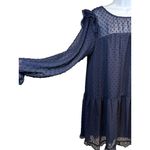 Midnight Doll Sheer Navy Blue Dotted Tier Ruffle Dress Long Sleeves Size L Romantic Whimsy Photo 4