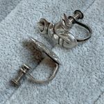 Vintage Sitting Farmer Wearing Hat Figure Mexico Silver Screw Back Earrings Photo 1