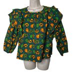 Royal Native green yellow 100% cotton ruffle puff sleeves sz S Photo 0
