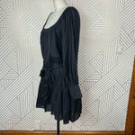 Eloquii Puff Sleeve Scoop Neck Tie Waist Dress Black Size 14 Photo 4