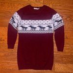 Long Sleeve Wine Red Deer Sweater Dress Photo 0