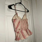 J.O.A. Size Small Linen Blend Smocked Tie Front Crop Top Photo 3