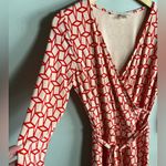 41 Hawthorn Red Geometric Print Wrap Dress M Long Sleeve Belted Knit Size M Photo 3