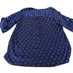 Rosie Pope Navy Wishbone Print Blouse XL Bow Tie Sleeve Soft Draped Top in EUC Blue Photo 3