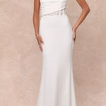 Lulus  Avowed Adoration Dress Womens XS White Slip Maxi Strappy Bridal Wedding Photo 0