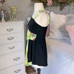 Black Sash Tie Green Floral Mod Top Photo 3