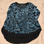 Simply Vera SzS blue velvet & sheer black burnout long sleeve flowy top EUC Photo 1