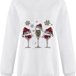 Holiday Fleece Cream Pullover Sweater Women's Sequin Wine Champagne Glass NWT L Size L Photo 2