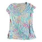 Lilly Pulitzer  Etta V-Neck Blue Ibiza Now You Sea Me Top Size Small Photo 0