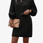 NEW Black Long Batwing Sleeve Cable Knit Sweater Mini Dress L Size L Photo 0