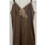 Vintage Satin Slip Dress Brown 60s 70s Lace Bust~32” Length~35” Pin Photo 0