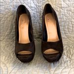 Black suede open toe wedge heels. EUC. Size 6.5 Photo 1