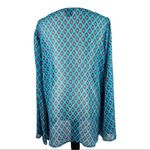 Wrangler  Rock 47 Lightweight Semi Sheer Vneck Blouse Top Bell Sleeve Blue Medium Photo 4