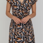 Nine West  Medium Wrap Dress Brown Black Blue Abstract Print Casual Photo 0