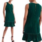 J.Crew  Velvet Ruffle Hem Shift Dress Women’s Size 4 Navy Blue Sleeveless Photo 1