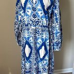 H&M Blue and White Long Sleeve V-Neck Sundress Photo 0