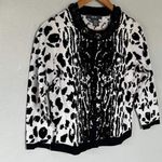Per Se Women’s Black and White V-Neck Button Up 3/4 Sleeve Cardigan Sweater XS Photo 0