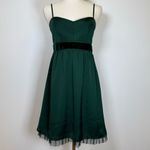 American Eagle NWT Dark Green Satin Empire Waist Velvet Detail Dress Size 6 Photo 3