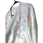 Vintage White Satin Floral Embroidery Pink Blue Accents Kimono Robe Long 2X Size L Photo 2