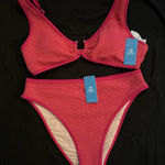 Cupshe NWT Pink Wave U-Ring Bikini Top & High-Rise Bottoms Set Photo 0
