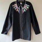 Bob Mackie Sz L Wearable Art Shirt Womens Black Embroidered Western Button Up Photo 8