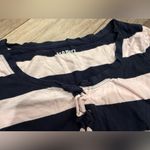 Old Navy  Women’s Henley Navy and Pink Striped Top Photo 1