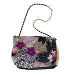 Floral Embroidered Sequin Woven Jute Clutch Shoulder Bag Purple Photo 1
