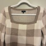 Debut Ultra-Soft Cropped Gingham Colorblock Sweater Top in Cream / Beige / Brown Photo 1