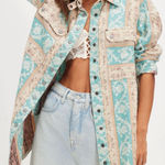Free People NWT  We the Free Wonderland Fog Jacquard Shirt - blue combo - small Photo 0