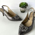 Adrienne Vittadini Surya Slingback Shoes Sz 6M Snake Skin Crystals Pewter Glam Photo 2