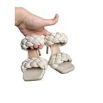 Steve Madden Sandals Size 6 Off White Kenley Slip On Open Toe Woven Heels Photo 4