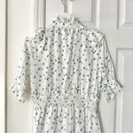 The Shirt Rochelle Behrens White Cotton Blue Floral Ruffle Trim Mini Dress Small Photo 7