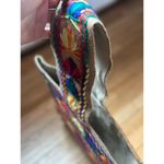 VTG 70's Burlap Purse Bag Tote Multi Color Embroidery BOHO Hippie 14" Aztec Photo 4