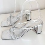 By Far June Metallic Bow Strap Square Toe Sandal 35 Silver Size undefined Photo 1