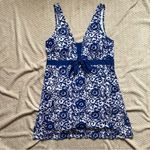 Women’s Blue Floral Swim Dress, One Piece Swimsuit, Plus Size Bathing Suit Photo 4