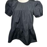 ZARA Black Puff Sleeve Peplum Blouse Small Short Sleeve Tie Back Lightweight New Photo 0