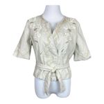 Elie Tahari  Wrap Jacket M Linen Beige Floral Applique Crop Short Sleeve‎ Photo 11