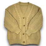 SheIn Cable Knit Tan Beige Vneck Cardigan Sweater Button Front Balloon Sleeves Medium Photo 0