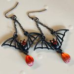 Halloween Bat Earrings Dangle Drop Pierced Hook Bead Accent Whimsical Party Black Photo 1
