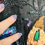 Vintage 80s 90s Floral Beaded Sequin Silk Long Sleeve Black Sheath Dress size L Size L Photo 3