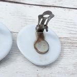 Vintage Clip On Earrings Light Blue Circle with Design 1 & 1/8" Retro Photo 5