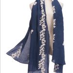 ✨RiscaWin Lady Sheer Soft Hit Jasmine Floral Embroidered Flower Scarf Shawl✨ Blue Photo 0