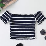 Brandy Melville Navy Striped Off The Shoulder Top Photo 0