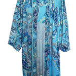 In Bloom By Jonquil Short Robe Womens Size 1X Aqua Blue Paisley Belted Photo 0