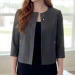 St. John Gray Denim 3/4 Sleeve Zipper Pocket No Collar Boxy Blazer Jacket Large Photo 0